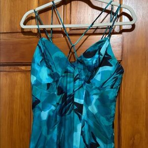 Teal Blue Green Strappy Satin Dress